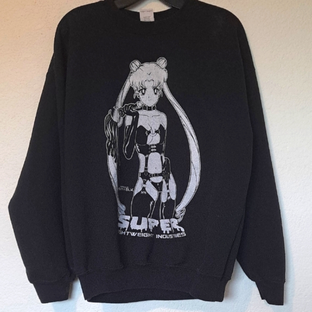 Gildan Black Crew Neck Sweater with Graphic Design